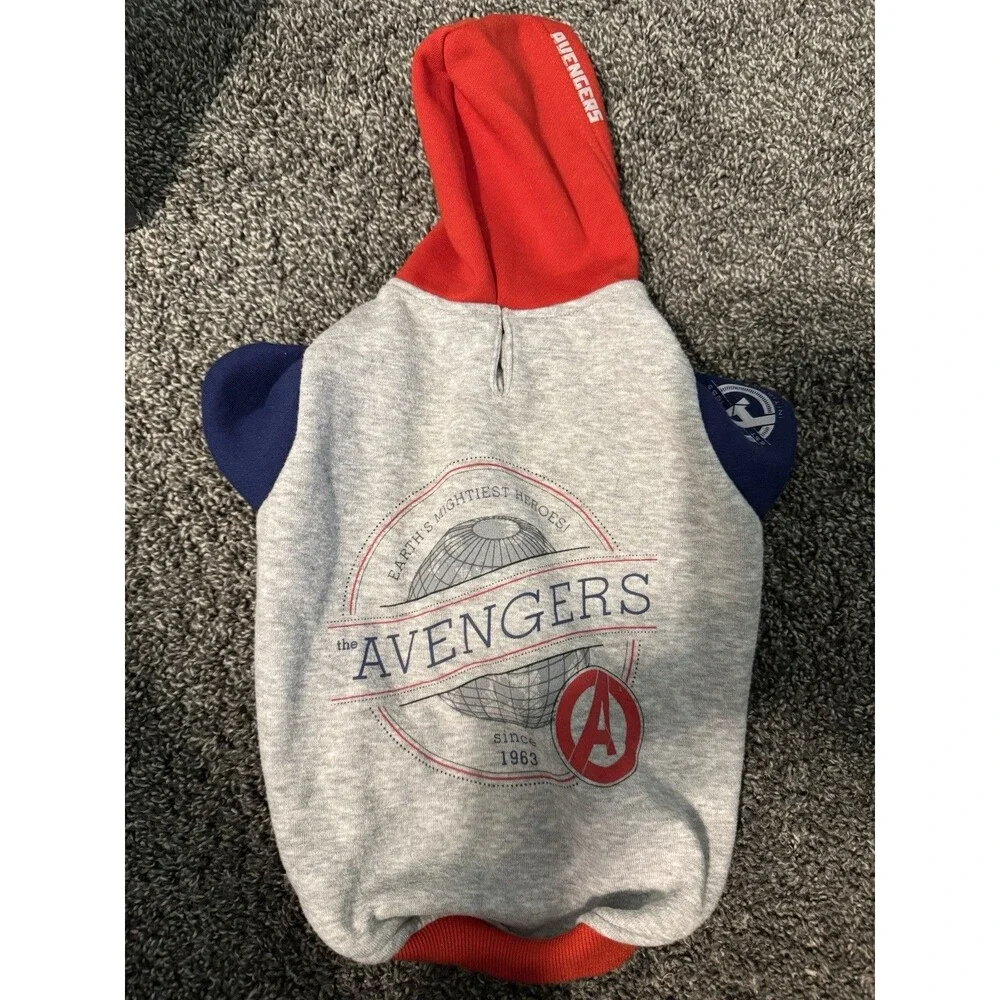 Marvel Avengers Dog Hoodie Sweatshirt, Cotton Blend, Gray/Red/Blue, S